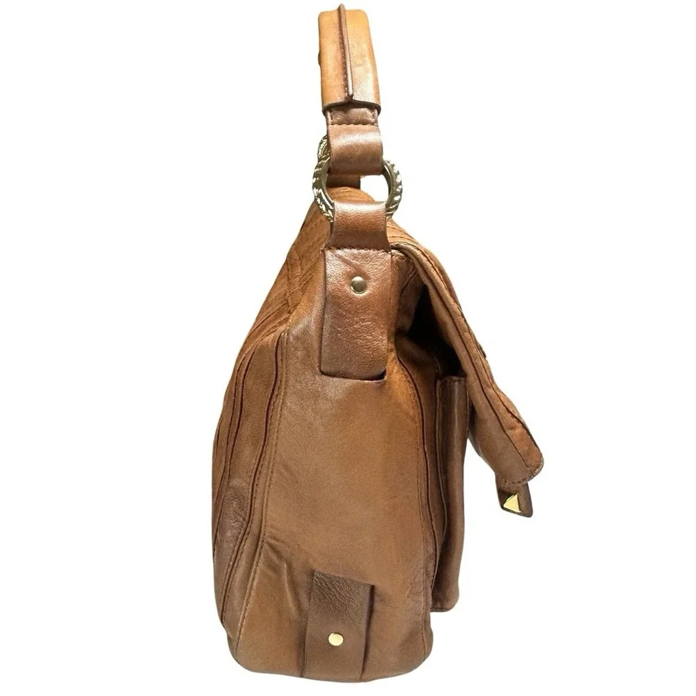 Betsey Johnson Hobo Satchel Bag Purse Softsided Boho Slouchy Studded Light Brown